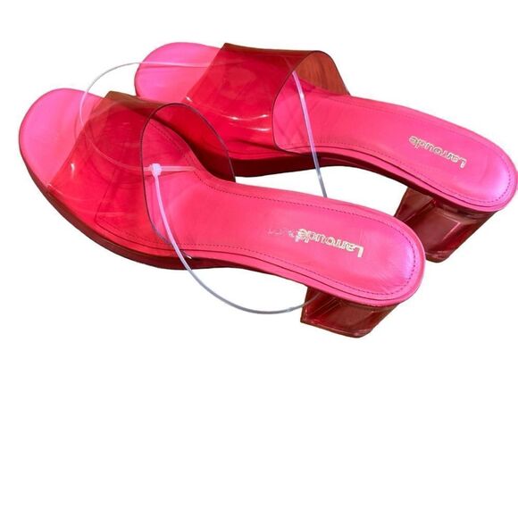 Revolve Larroude Jenn Pink Lucite Chunky Block Heel Sandals - Picture 11 of 13